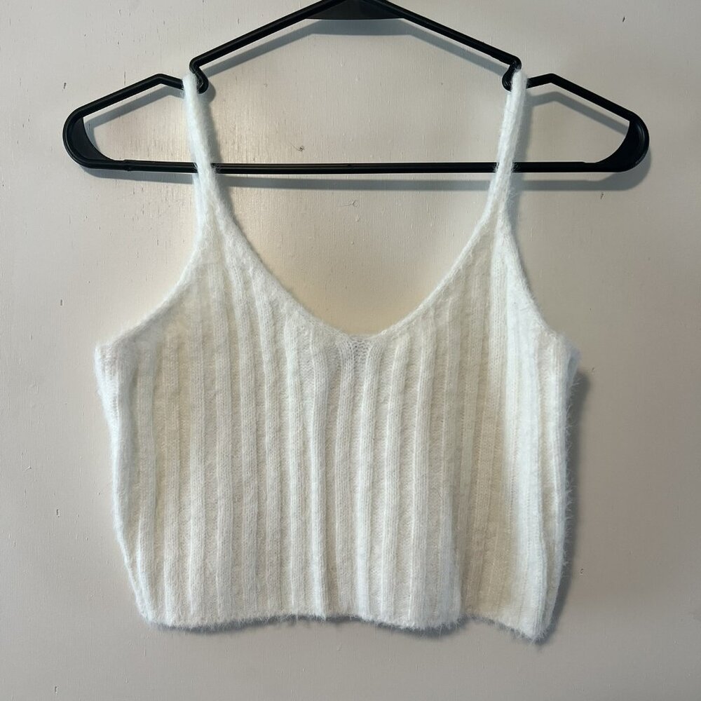 Papermoon Fuzzy White Cropped Tank Top Women's Size Small